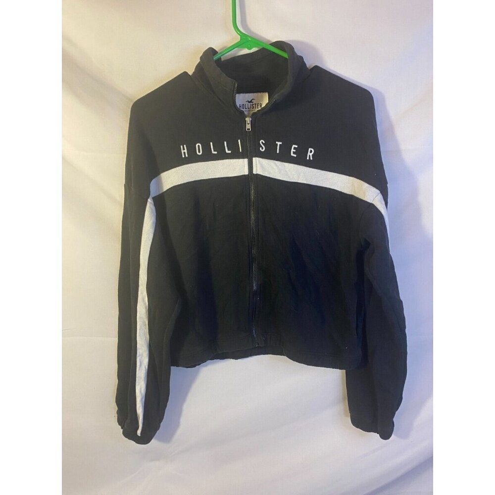 Hollister Track Jacket Zip Sweatshirt Black White Sporty Women’s S‎ Small Y2K